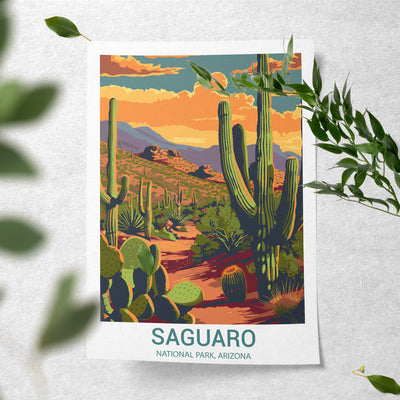 Saguaro National Park Poster – Arizona Desert Cactus Wall Art - Wanderlust Posters