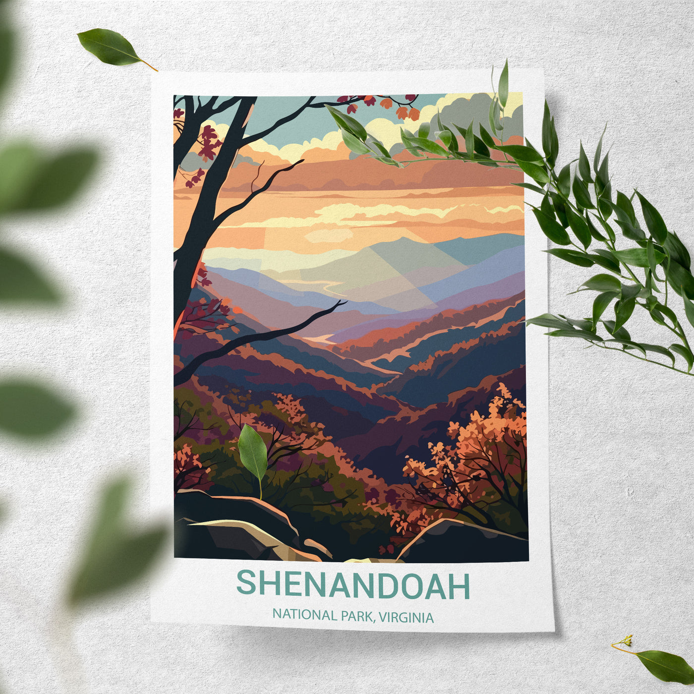 Shenandoah National Park Poster – Retro Mountain Sunset Print - Wanderlust Posters