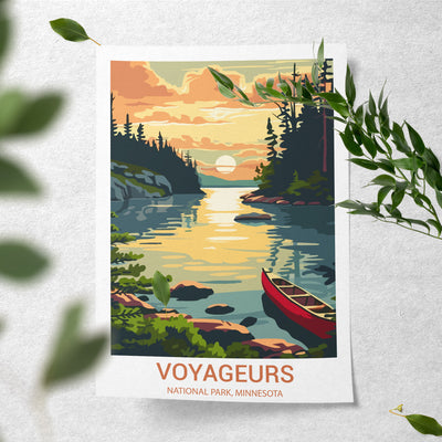 Voyageurs National Park Poster – Canoe Sunset Retro Wall Art - Wanderlust Posters
