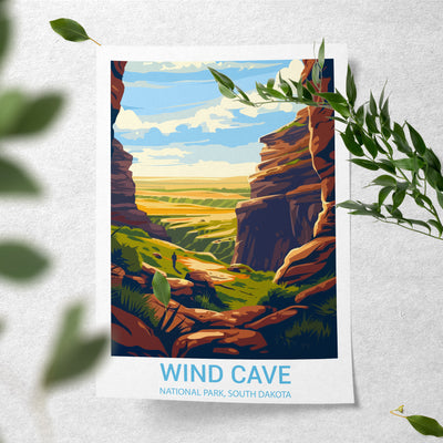 Wind Cave National Park Poster – Retro South Dakota Landscape - Wanderlust Posters