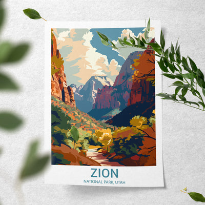 Zion National Park Poster – Retro Utah Landscape Print for National Park Lovers - Wanderlust Posters