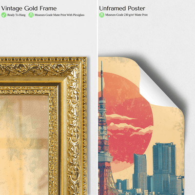 Tokyo, Japan - Vintage Skyline Poster - Travel Destinations Poster