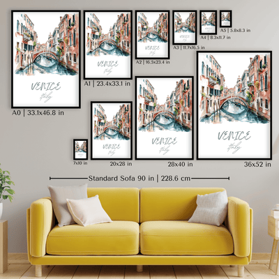 Venice, Italy - Watercolor Canal Scene - Travel Destinations Poster