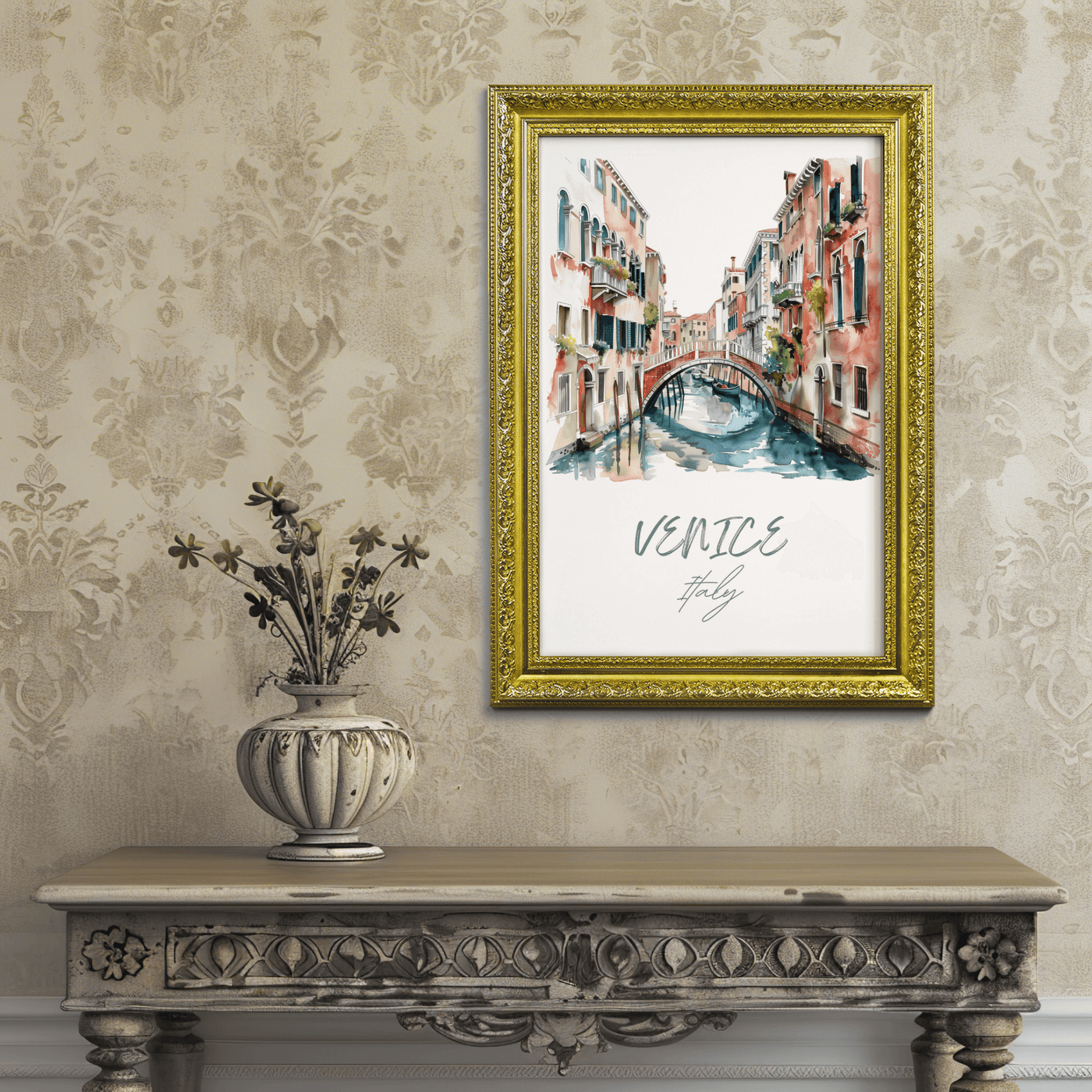 Venice, Italy - Watercolor Canal Scene - Travel Destinations Poster