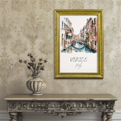 Venice, Italy - Watercolor Canal Scene - Travel Destinations Poster