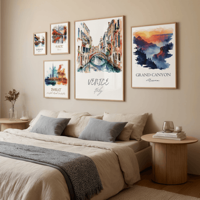 Venice, Italy - Watercolor Canal Scene - Travel Destinations Poster