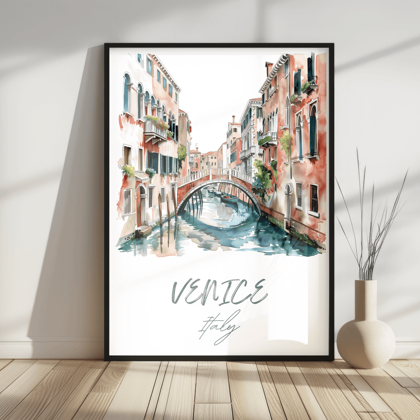 Venice, Italy - Watercolor Canal Scene - Travel Destinations Poster