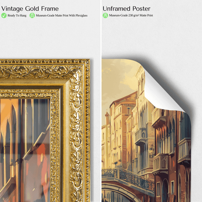 Venice, Italy - Vintage Canal Sunset - Travel Destinations Poster