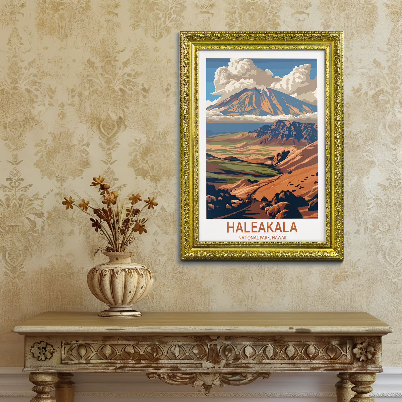 Haleakalā National Park Poster – Retro Hawaii Volcano Landscape Print - Wanderlust Posters