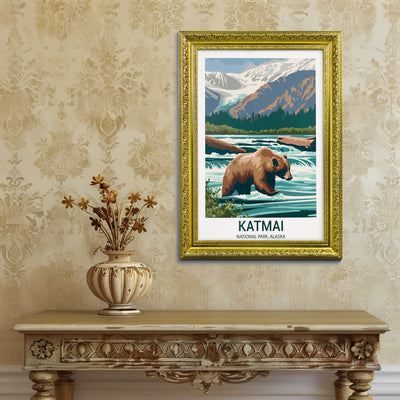 Katmai National Park Poster – Bear Watching Vintage Alaska Wall Art - Wanderlust Posters