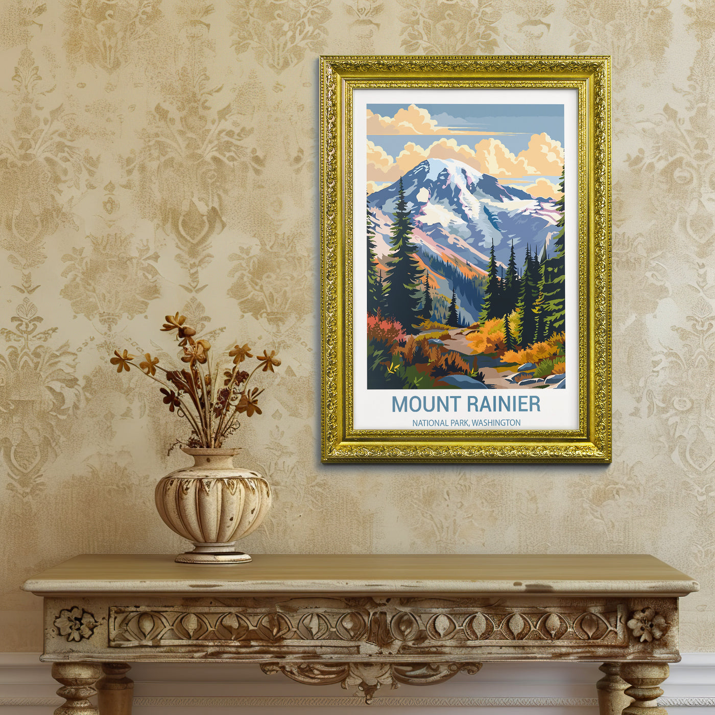 Mount Rainier National Park Poster – Vintage Cascade Mountain Wall Art - Wanderlust Posters