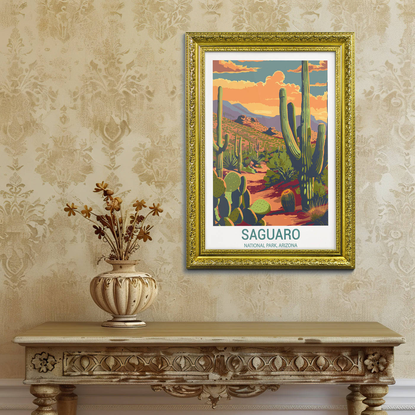 Saguaro National Park Poster – Arizona Desert Cactus Wall Art - Wanderlust Posters