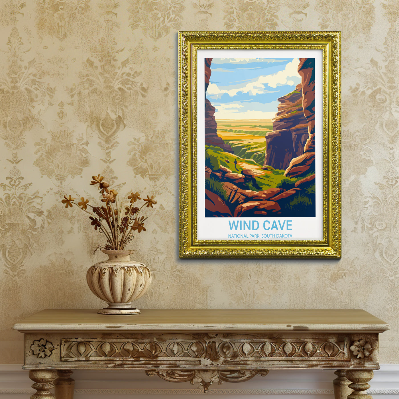 Wind Cave National Park Poster – Retro South Dakota Landscape - Wanderlust Posters
