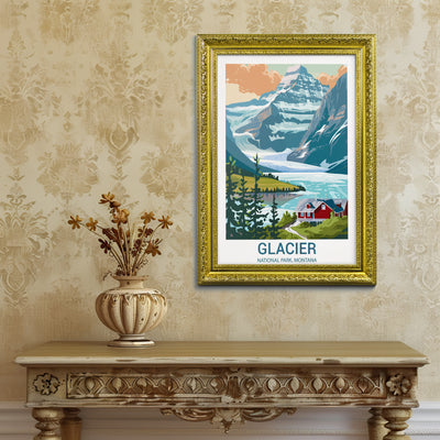 Glacier National Park Poster – Retro Montana Landscape Print - Wanderlust Posters