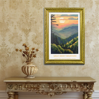 Great Smoky Mountains National Park Poster – Sunset Vintage Wall Art Print - Wanderlust Posters