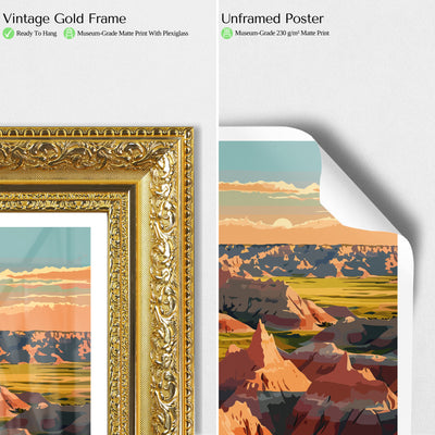 Badlands National Park Poster - Retro Landscape Print - Wanderlust Posters