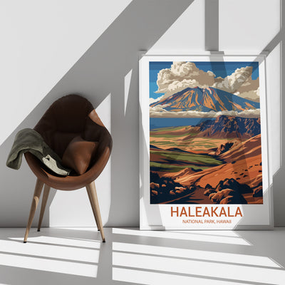 Haleakalā National Park Poster – Retro Hawaii Volcano Landscape Print - Wanderlust Posters