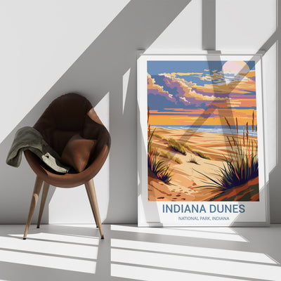 Indiana Dunes National Park Poster – Retro Beach Sunset Wall Art - Wanderlust Posters