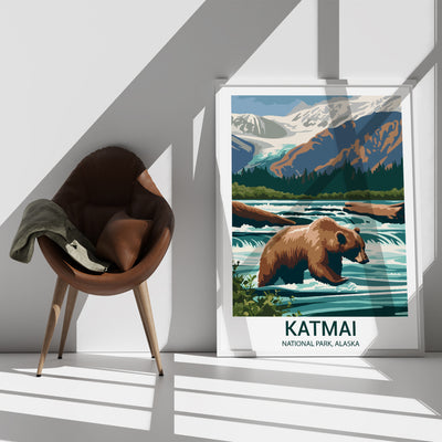 Katmai National Park Poster – Bear Watching Vintage Alaska Wall Art - Wanderlust Posters