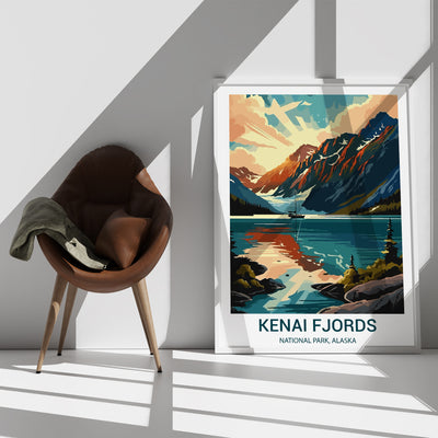 Kenai Fjords National Park Poster – Retro Glacier Coastline Wall Art - Wanderlust Posters