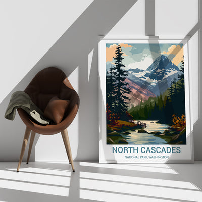 North Cascades National Park Poster – Vintage Alpine Wilderness Wall Art - Wanderlust Posters