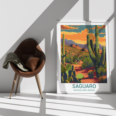 Saguaro National Park Poster – Arizona Desert Cactus Wall Art - Wanderlust Posters