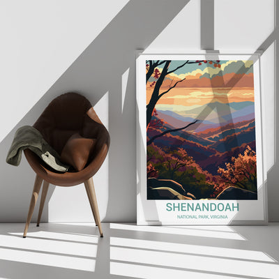 Shenandoah National Park Poster – Retro Mountain Sunset Print - Wanderlust Posters