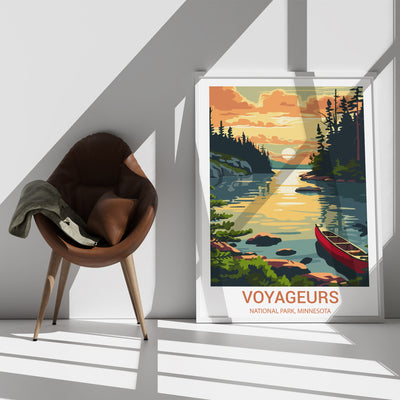 Voyageurs National Park Poster – Canoe Sunset Retro Wall Art - Wanderlust Posters