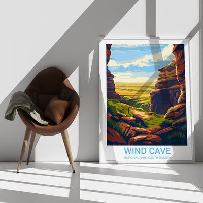 Wind Cave National Park Poster – Retro South Dakota Landscape - Wanderlust Posters