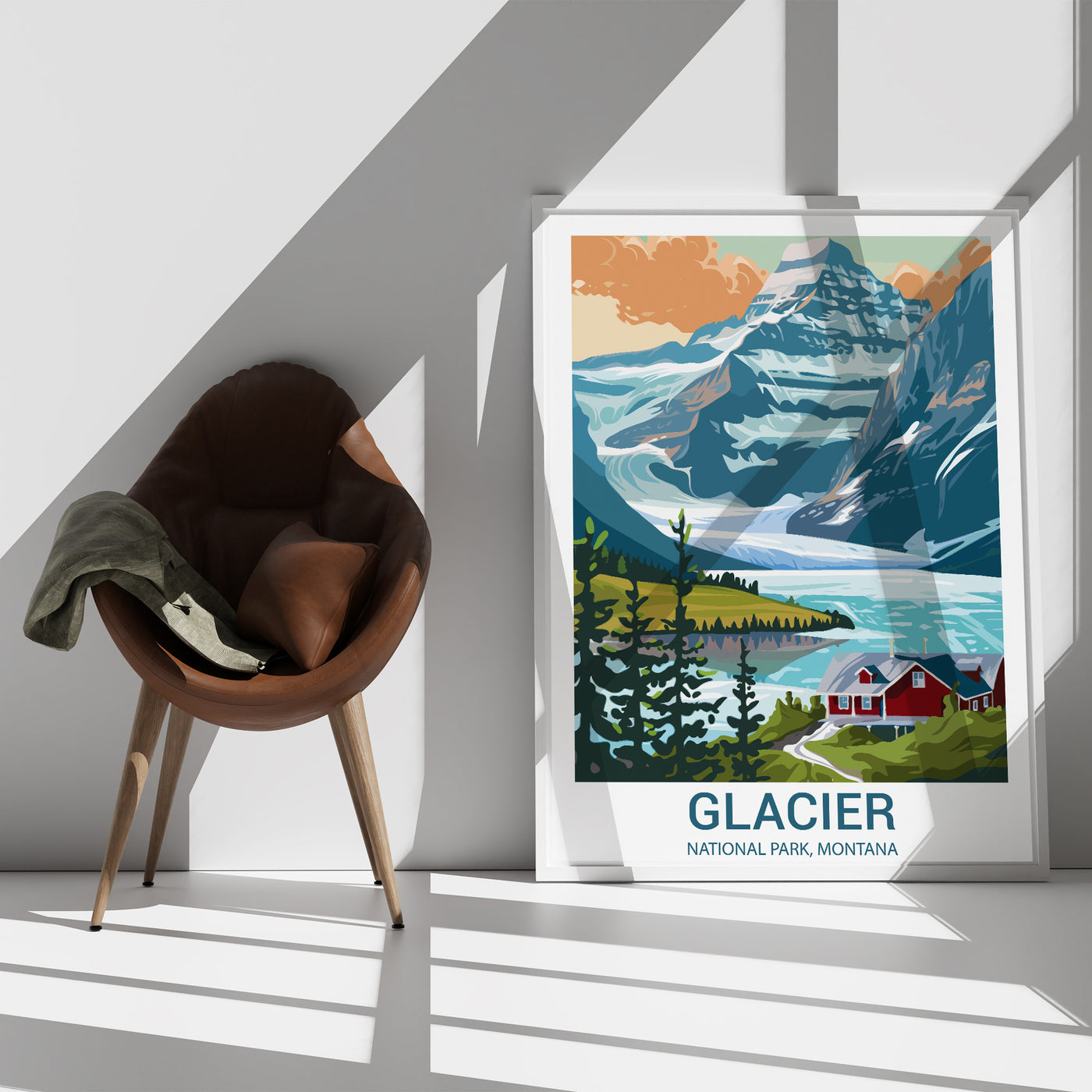 Glacier National Park Poster – Retro Montana Landscape Print - Wanderlust Posters