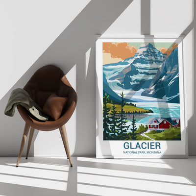 Glacier National Park Poster – Retro Montana Landscape Print - Wanderlust Posters