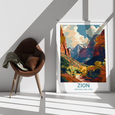 Zion National Park Poster – Retro Utah Landscape Print for National Park Lovers - Wanderlust Posters