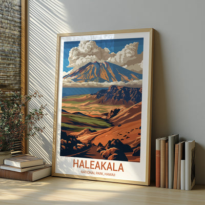 Haleakalā National Park Poster – Retro Hawaii Volcano Landscape Print - Wanderlust Posters