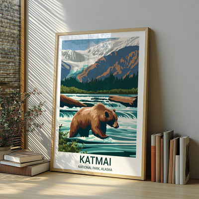 Katmai National Park Poster – Bear Watching Vintage Alaska Wall Art - Wanderlust Posters