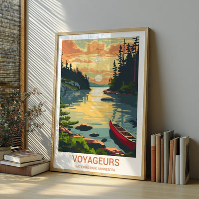 Voyageurs National Park Poster – Canoe Sunset Retro Wall Art - Wanderlust Posters