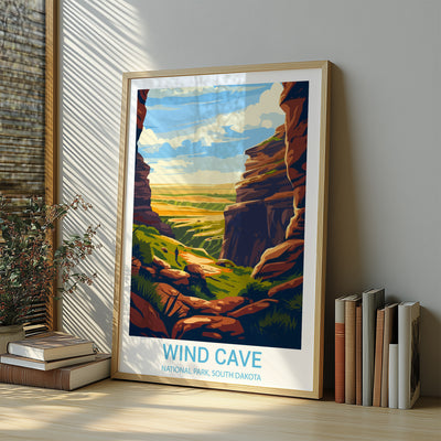 Wind Cave National Park Poster – Retro South Dakota Landscape - Wanderlust Posters