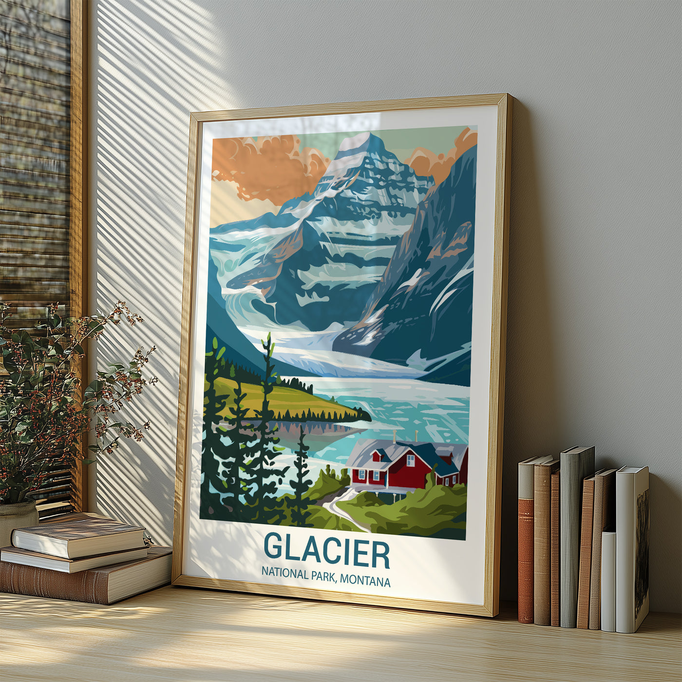 Glacier National Park Poster – Retro Montana Landscape Print - Wanderlust Posters