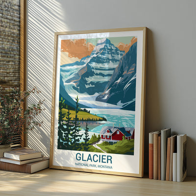 Glacier National Park Poster – Retro Montana Landscape Print - Wanderlust Posters