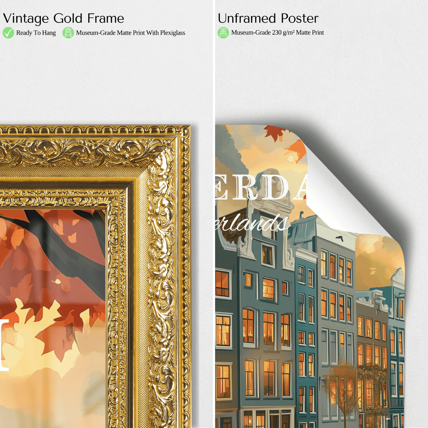 Amsterdam, Netherlands - Vintage Canal Sunset Travel Poster - Travel Destinations Poster