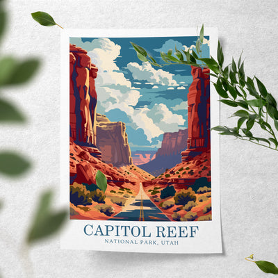 Capitol Reef National Park Poster - Vintage Roadscape Art - Wanderlust Posters