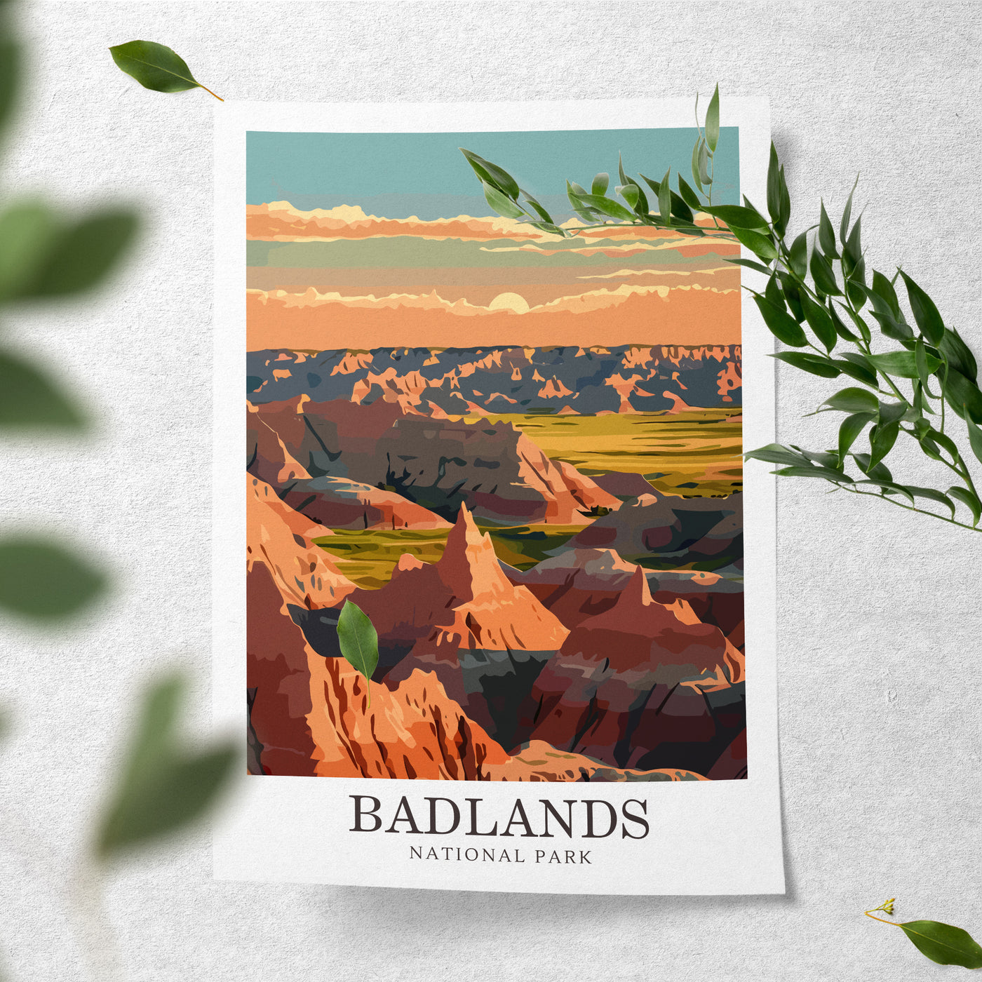 Badlands National Park Poster - Retro Landscape Print - Wanderlust Posters