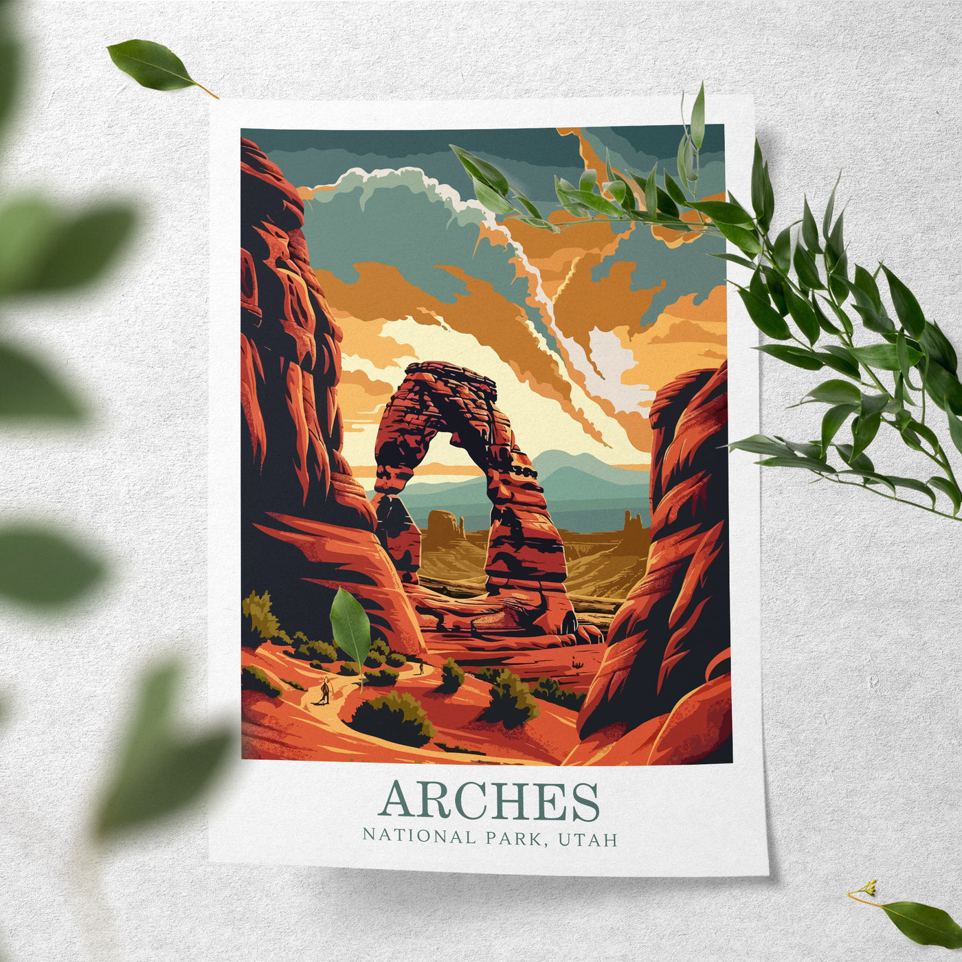 Arches National Park Poster - Retro Desert Landscape Print - Wanderlust Posters