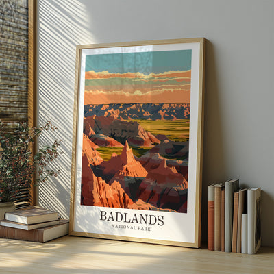 Badlands National Park Poster - Retro Landscape Print - Wanderlust Posters